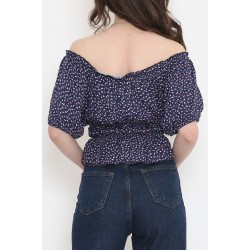 Bel Lastikli Crop Bluz İndigo - 18493.1153.