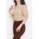 Bel Lastikli Crop Bluz Vizon - 18482.1153.