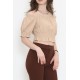 Bel Lastikli Crop Bluz Vizon - 18482.1153.