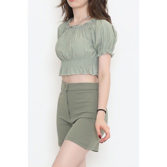 Bel Lastikli Crop Bluz Mint - 18482.1153.