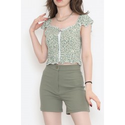 Fermuarlı Crop Bluz Mintçiçekli - 18473.1153.