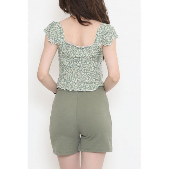 Fermuarlı Crop Bluz Mintçiçekli - 18473.1153.