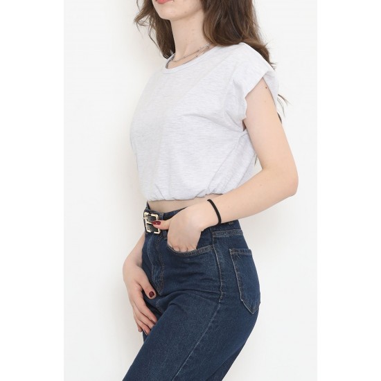 Beli Lastikli Crop Tişört Gri - 16552.1567.