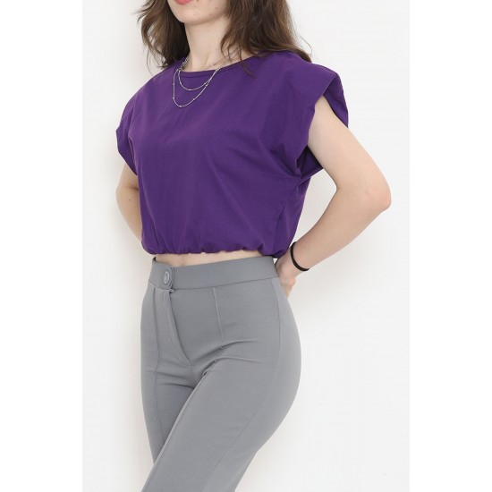 Beli Lastikli Crop Tişört Mor - 16552.1567.