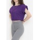 Beli Lastikli Crop Tişört Mor - 16552.1567.