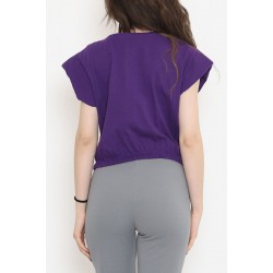 Beli Lastikli Crop Tişört Mor - 16552.1567.