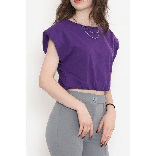 Beli Lastikli Crop Tişört Mor - 16552.1567.