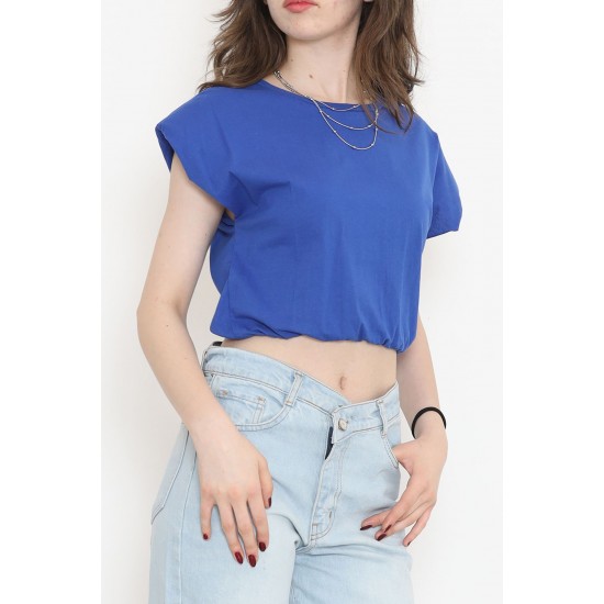 Beli Lastikli Crop Tişört Saks - 16552.1567.