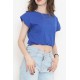 Beli Lastikli Crop Tişört Saks - 16552.1567.