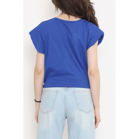 Beli Lastikli Crop Tişört Saks - 16552.1567.