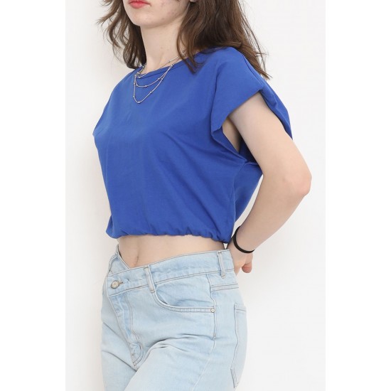 Beli Lastikli Crop Tişört Saks - 16552.1567.