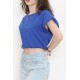 Beli Lastikli Crop Tişört Saks - 16552.1567.