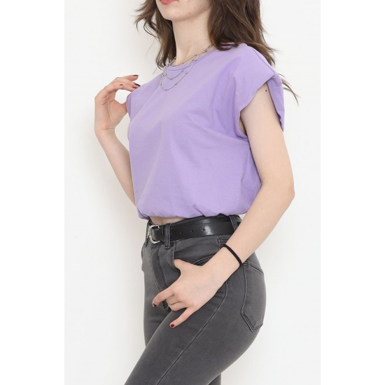 Beli Lastikli Crop Tişört Lila - 16552.1567.