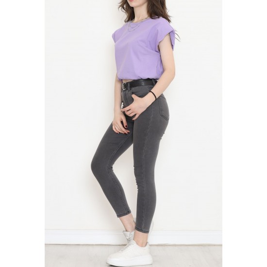 Beli Lastikli Crop Tişört Lila - 16552.1567.