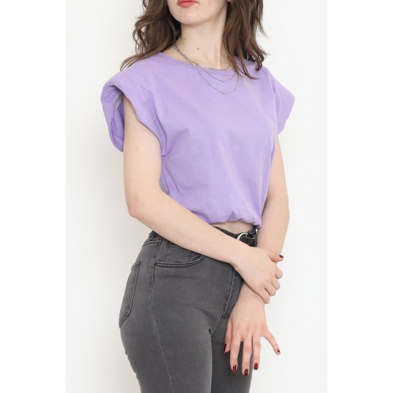 Beli Lastikli Crop Tişört Lila - 16552.1567.