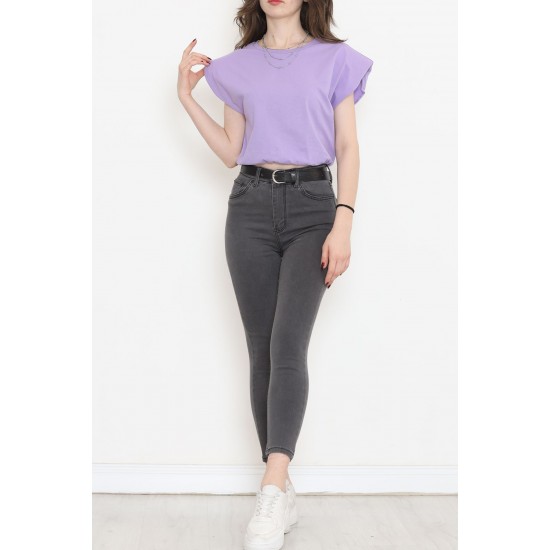 Beli Lastikli Crop Tişört Lila - 16552.1567.