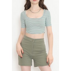 Çizgili Crop Bluz Yeşil - 80051.1059.