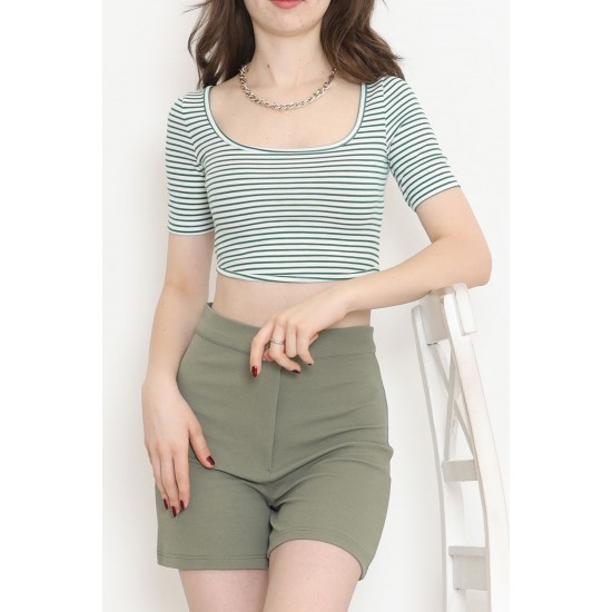 Çizgili Crop Bluz Yeşil - 80051.1059.