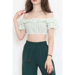 Çizgili Crop Bluz Yeşil - 18426.631.