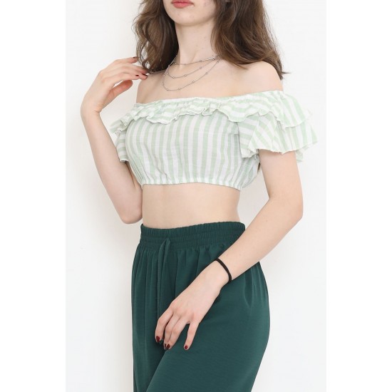 Çizgili Crop Bluz Yeşil - 18426.631.