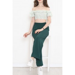 Çizgili Crop Bluz Yeşil - 18426.631.