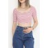 Çizgili Crop Bluz Pembe - 80051.1059.