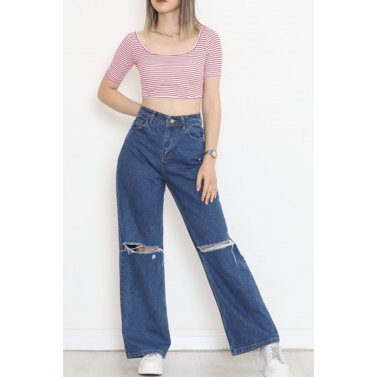 Çizgili Crop Bluz Pembe - 80051.1059.