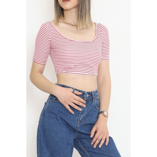 Çizgili Crop Bluz Pembe - 80051.1059.