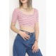 Çizgili Crop Bluz Pembe - 80051.1059.