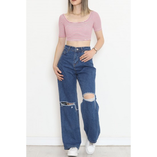 Çizgili Crop Bluz Pembe - 80051.1059.