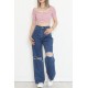 Çizgili Crop Bluz Pembe - 80051.1059.