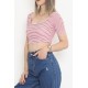 Çizgili Crop Bluz Pembe - 80051.1059.