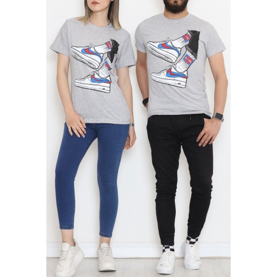 Baskılı Unisex Tişört Gri - 20207.1778.