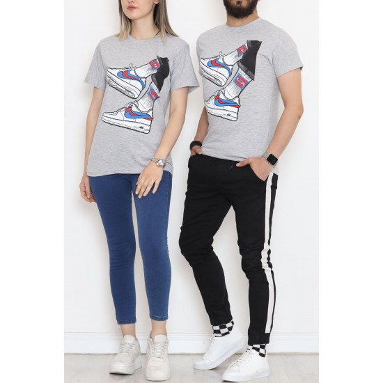 Baskılı Unisex Tişört Gri - 20207.1778.