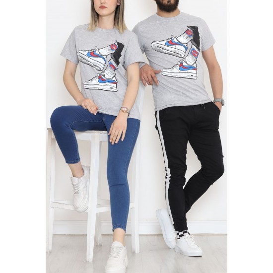 Baskılı Unisex Tişört Gri - 20207.1778.