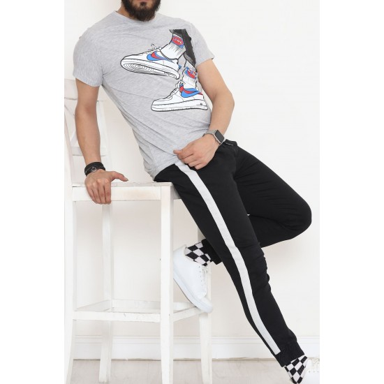 Baskılı Unisex Tişört Gri - 20207.1778.