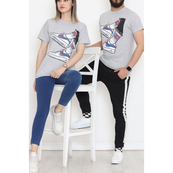 Baskılı Unisex Tişört Gri - 20207.1778.