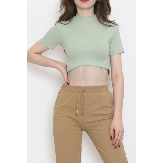 Altı Saçaklı Crop Tişört Mint - 80193.1059.