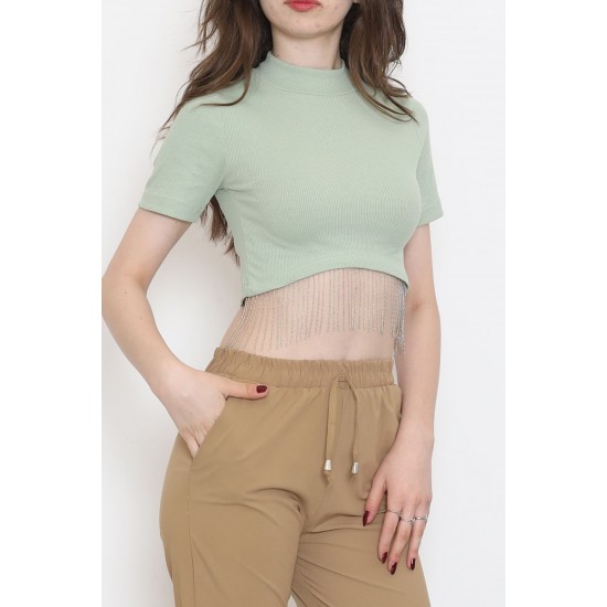 Altı Saçaklı Crop Tişört Mint - 80193.1059.