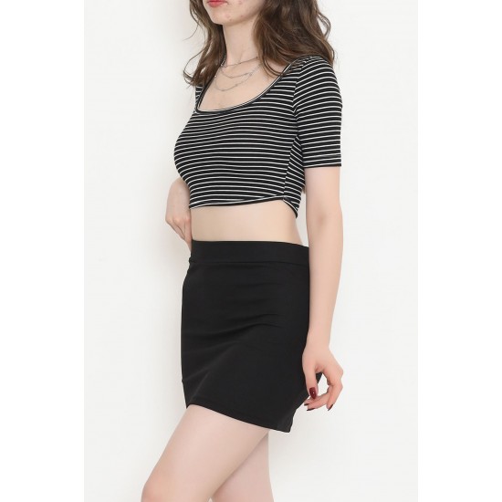 Çizgili Crop Bluz Siyah - 80051.1059.