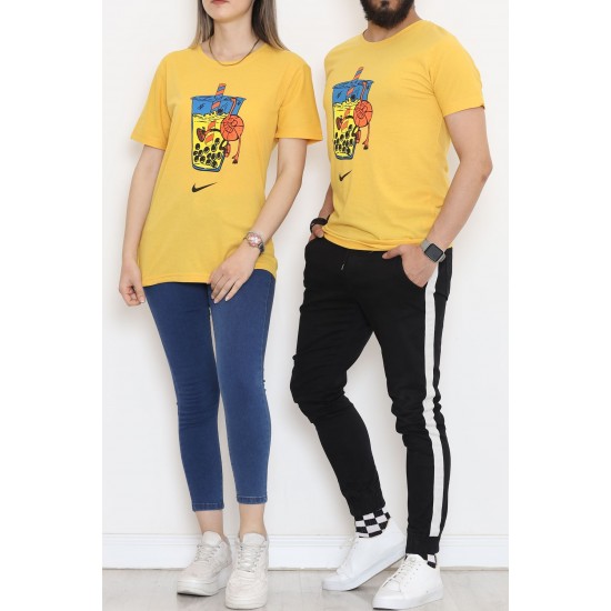 Baskılı Unisex Tişört Hardal - 20208.1778.