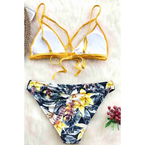 Desenli İp Detaylı Bikini Takım Sarı - 10039.1834.