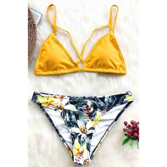 Desenli İp Detaylı Bikini Takım Sarı - 10039.1834.