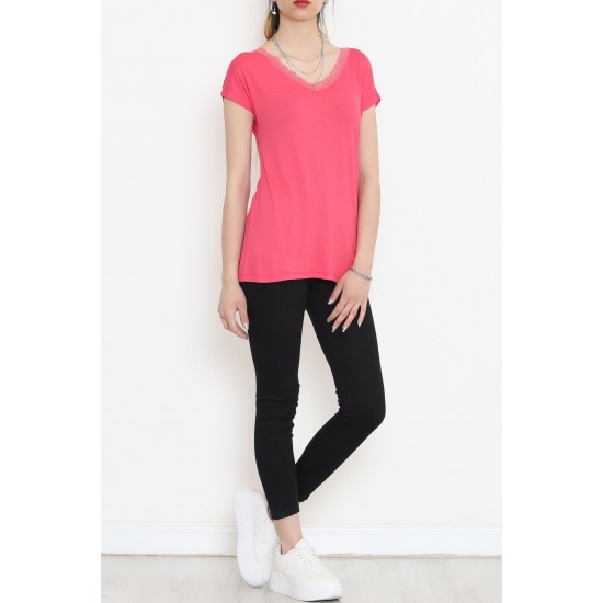 Yakası Dantelli Bluz Pembe - 11541.599.