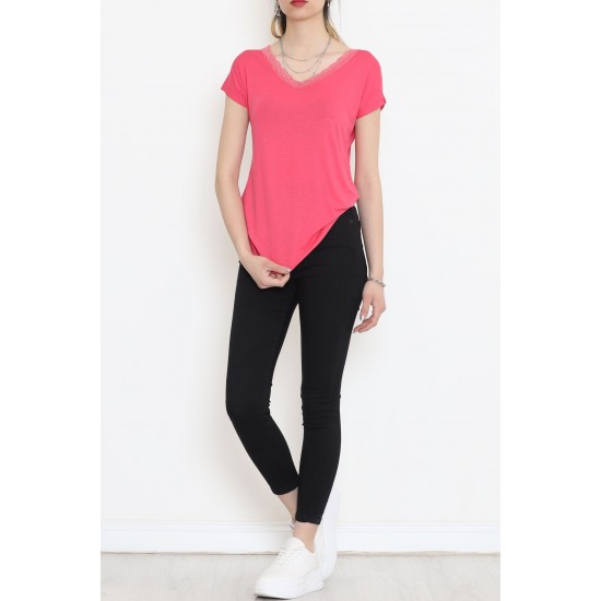 Yakası Dantelli Bluz Pembe - 11541.599.