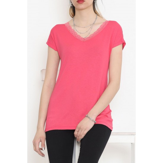 Yakası Dantelli Bluz Pembe - 11541.599.