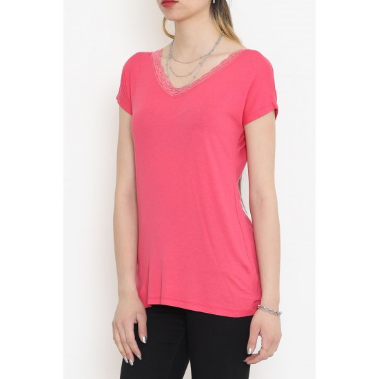 Yakası Dantelli Bluz Pembe - 11541.599.