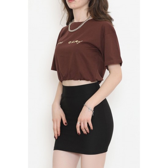 Beli Lastikli Crop Tişört Acıkahve - 16550.1567.