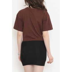 Beli Lastikli Crop Tişört Acıkahve - 16550.1567.