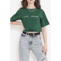 Beli Lastikli Crop Tişört Zümrüt - 16550.1567.